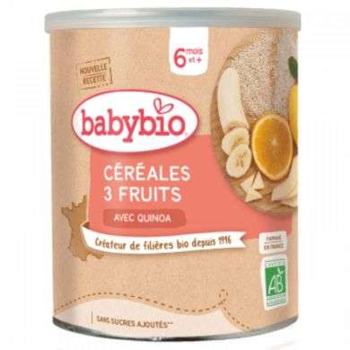 BABYBIO CEREALES 3 FRUITS AVEC QUINOA 220G  6 MOIS ET +